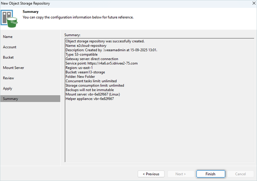 Veeam Proxmox Guide - summary tab click finish