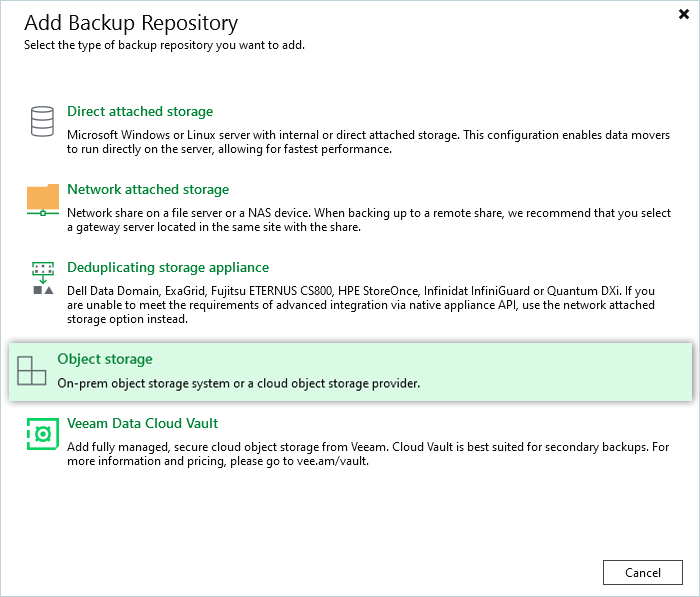 Veeam Proxmox Guide - select object storage