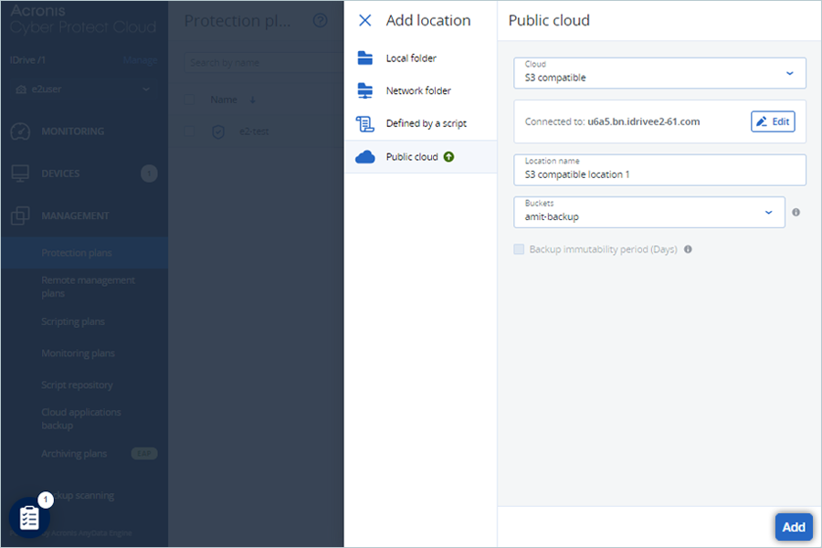 Acronis Cyber Guide - add backup destination