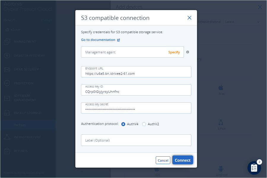 Acronis Cyber Guide - connect to cloud storage