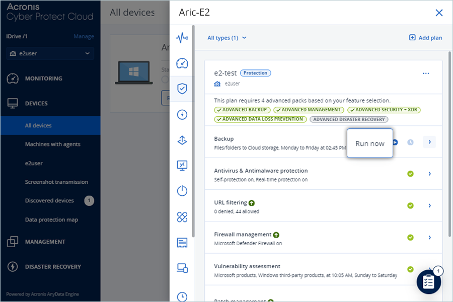 Acronis Cyber Guide - run backup now