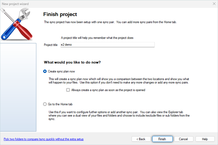 Enter Project Title and Finish
