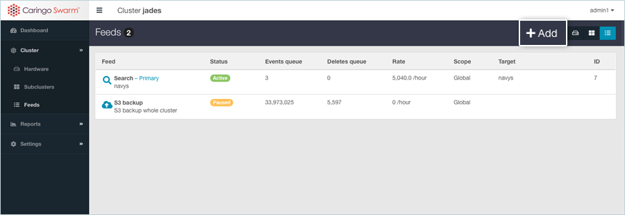 Click Add New S3 Backup Feed