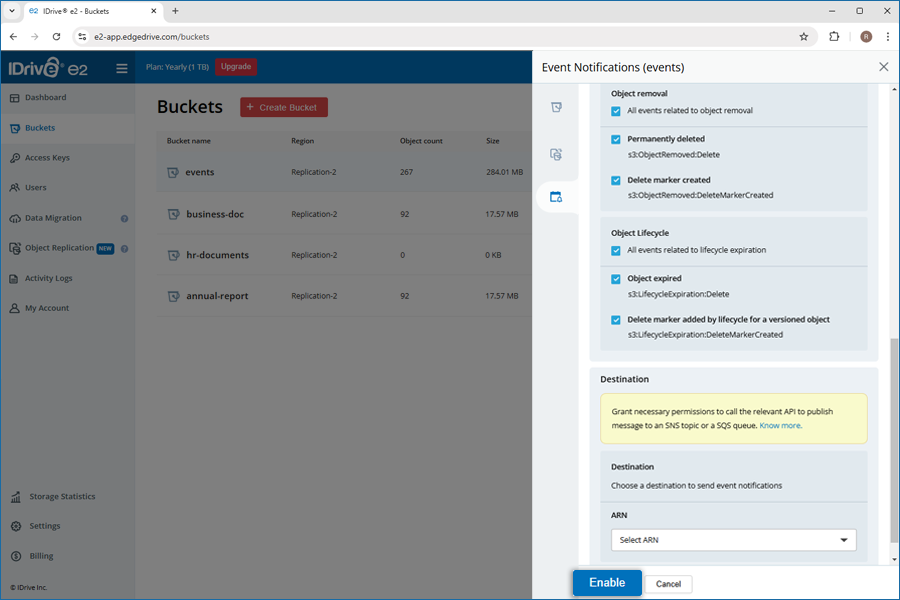 FAQ dashboard - Enable event notification screen