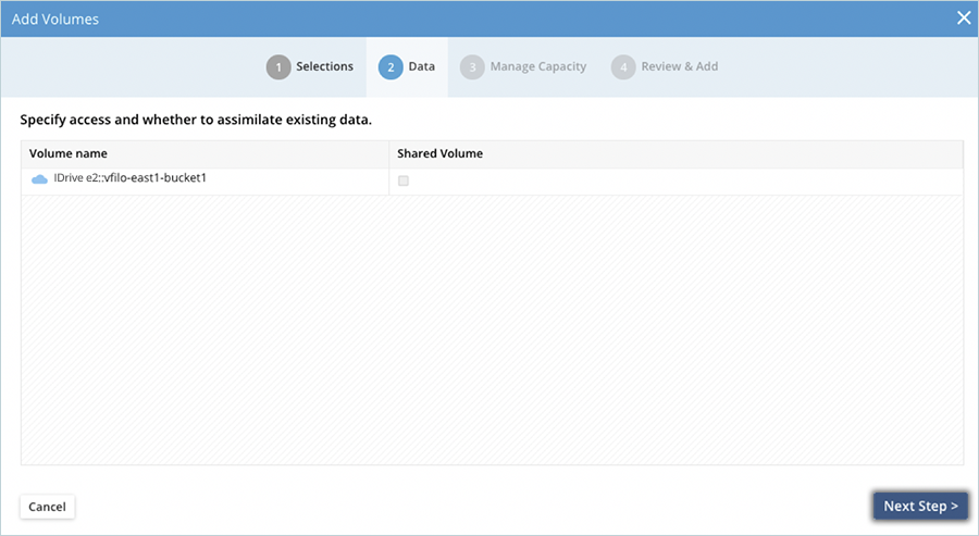 Click Next Step leaving the Shared Volume checkbox unchecked