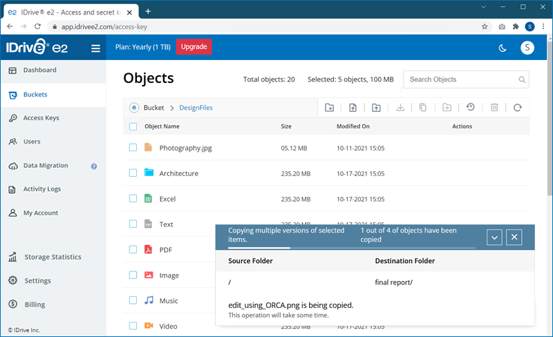 FAQ dashboard - Copy progress screen