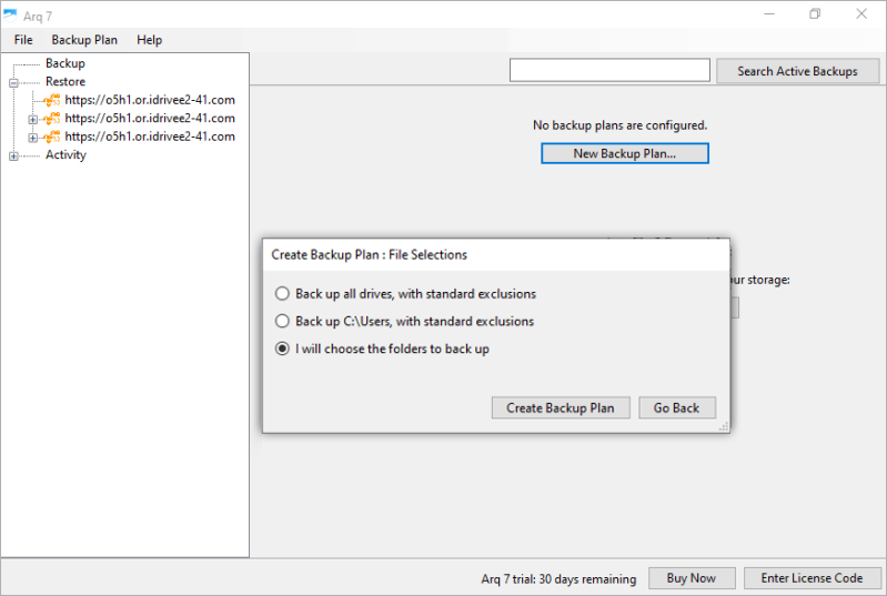 Select Backup Options