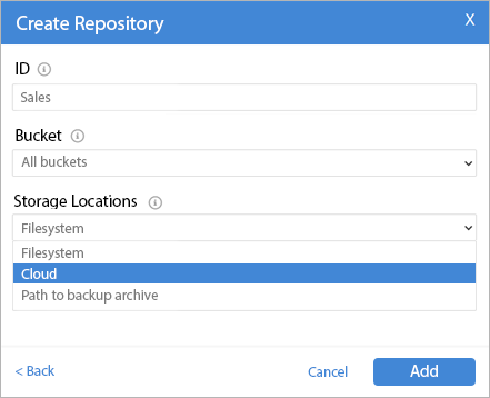 Couchbase guide - Set cloud storage while creating the repository