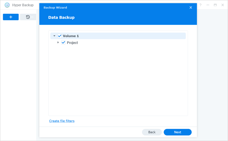 Synology Hyper Backup - Select shared folder or volume screen