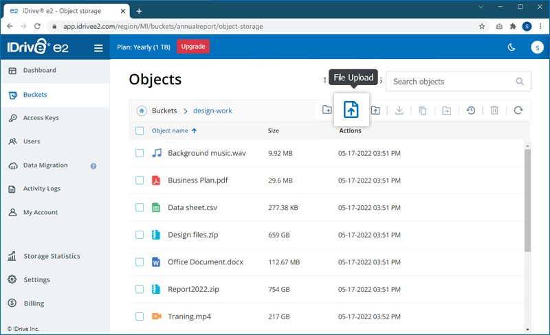 FAQ dashboard - Upload bucket screen