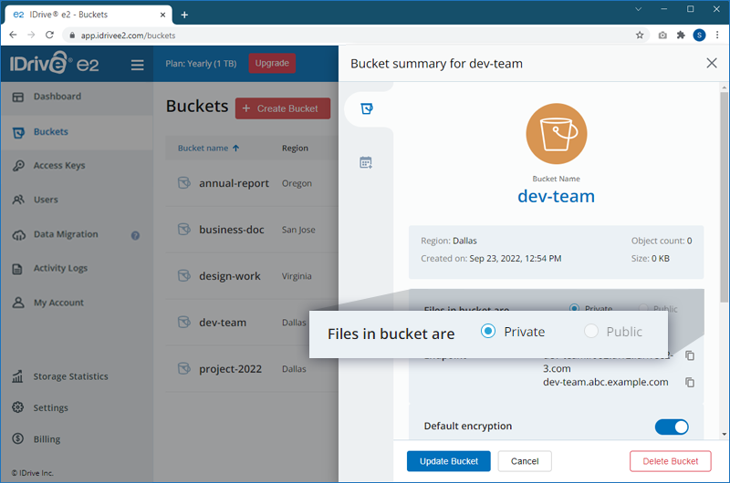 FAQ dashboard - Update bucket screen