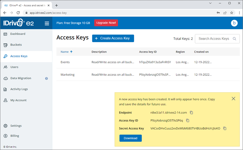 Download Access Keys