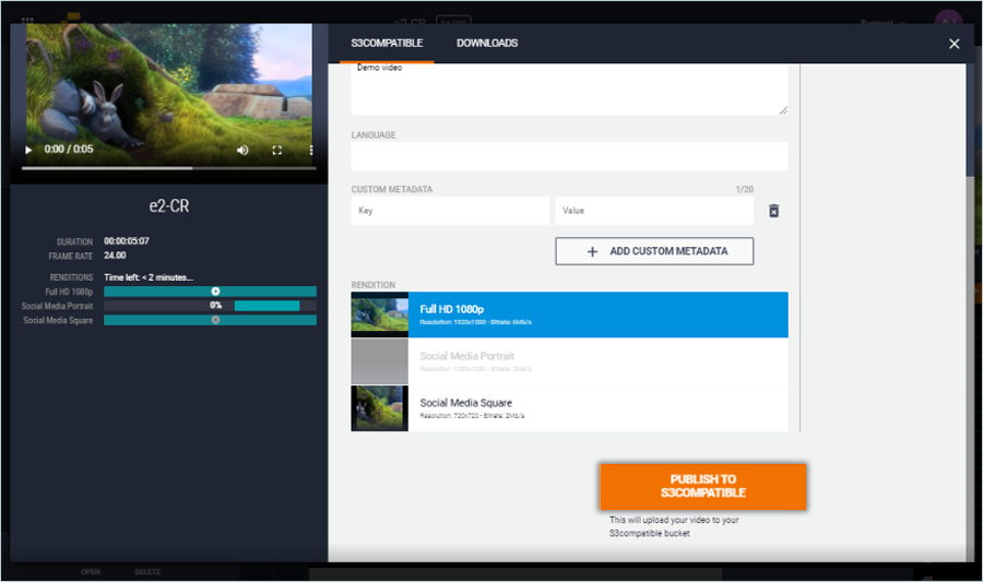 Select distribution and click Publish to S3 Compatible