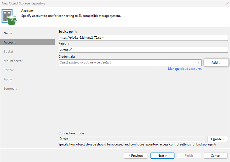 Veeam Proxmox Guide - select region and click add