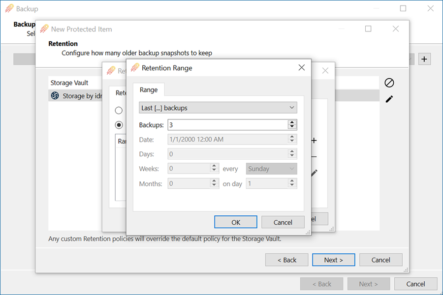 Set the retention policy and click Next