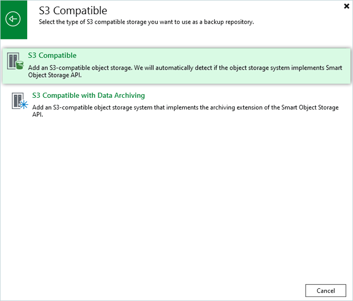 Veeam Proxmox Guide - select S3 compatible storage