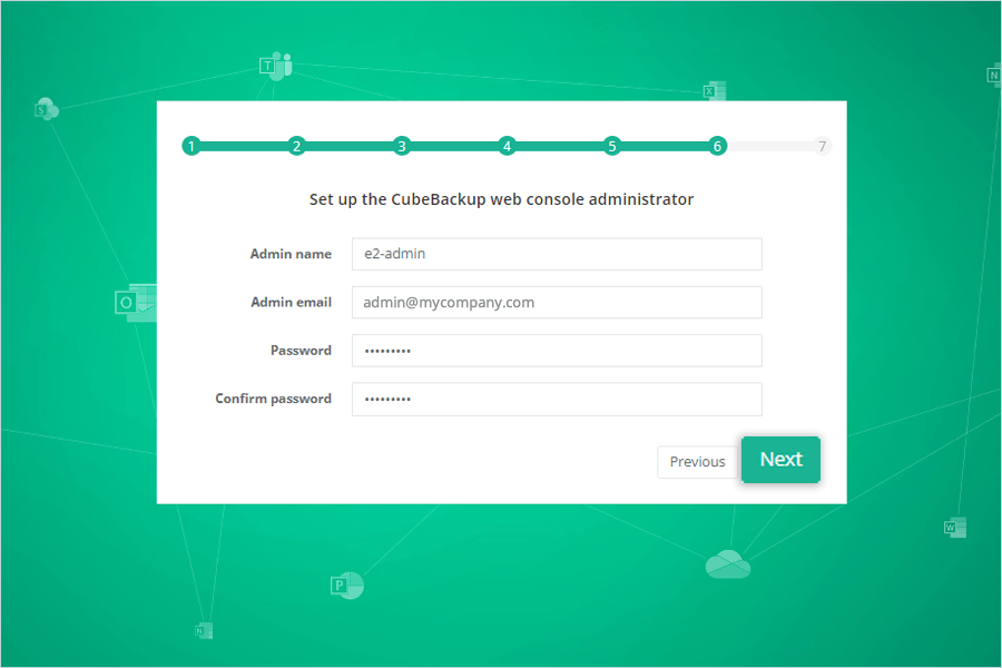 Set up the web console administrator account and click Next