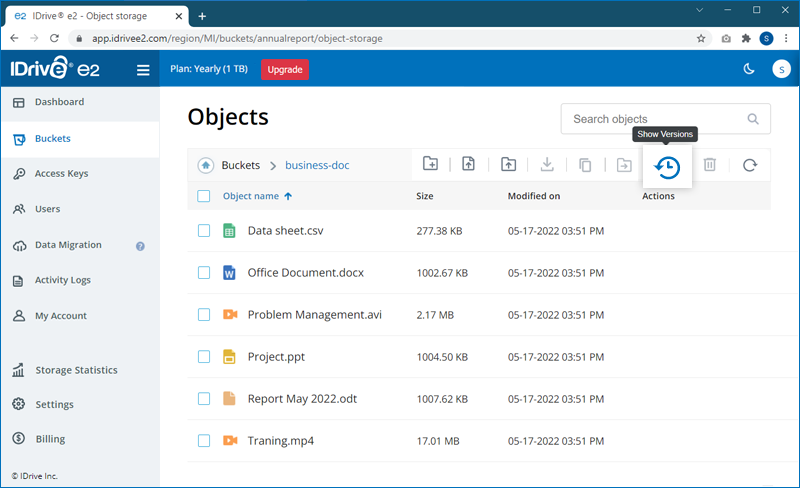 FAQ dashboard - Show versions screen