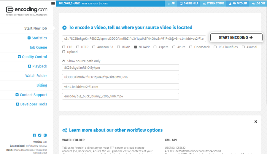Vantage Gateway - start encoding