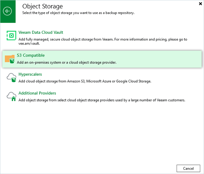 Veeam Proxmox Guide - select S3 compatible