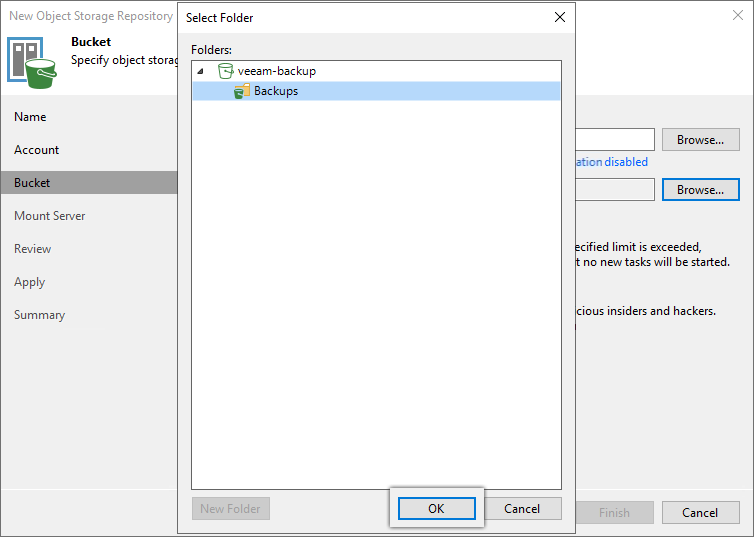 Veeam guide - Confirm the new folder selection