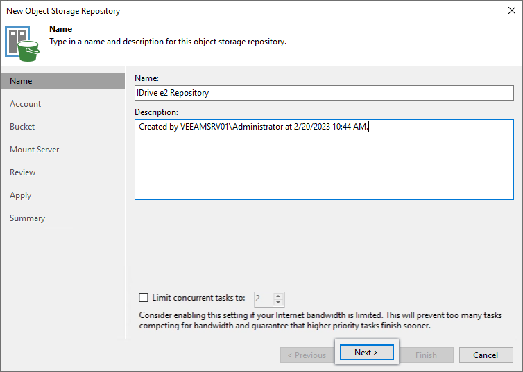 Veeam guide - Enter repository name and description