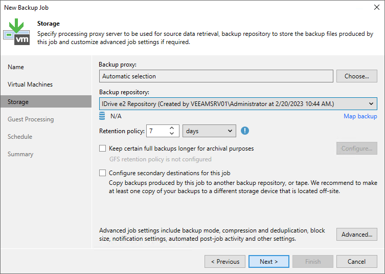 Veeam 12 guide - Backup repository selection screen