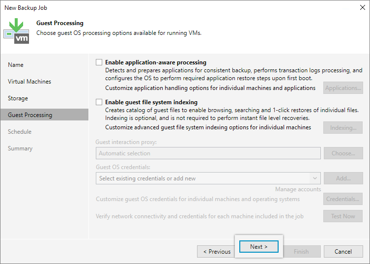 Veeam 12 guide - Guest processing settings screen