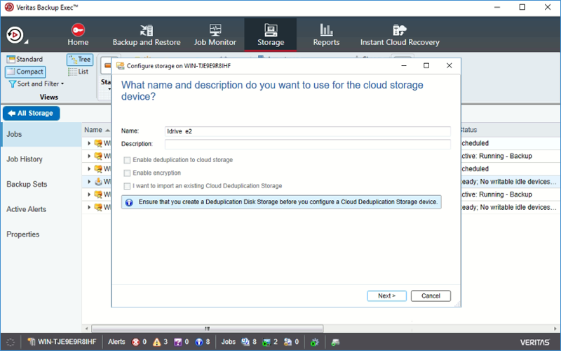 IDrive e2 with veritas backup Exec