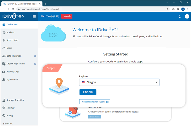 Select a region from the Regions drop-down