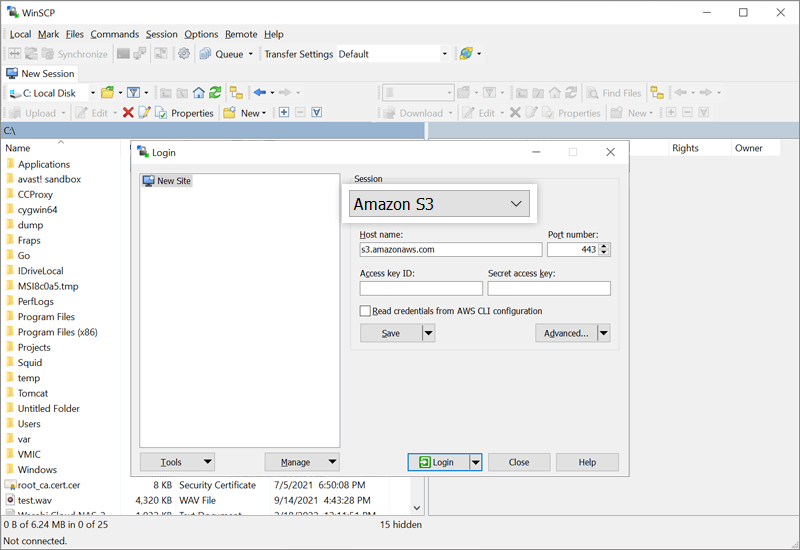 IDrive e2 with WinSCP