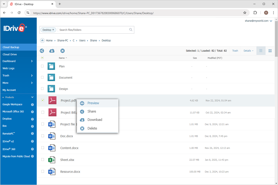 Cloud Backup Select File