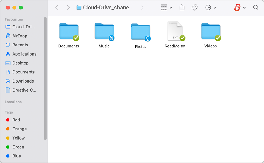 Blue and green sync status icons on files in Mac Sync folder screenshot