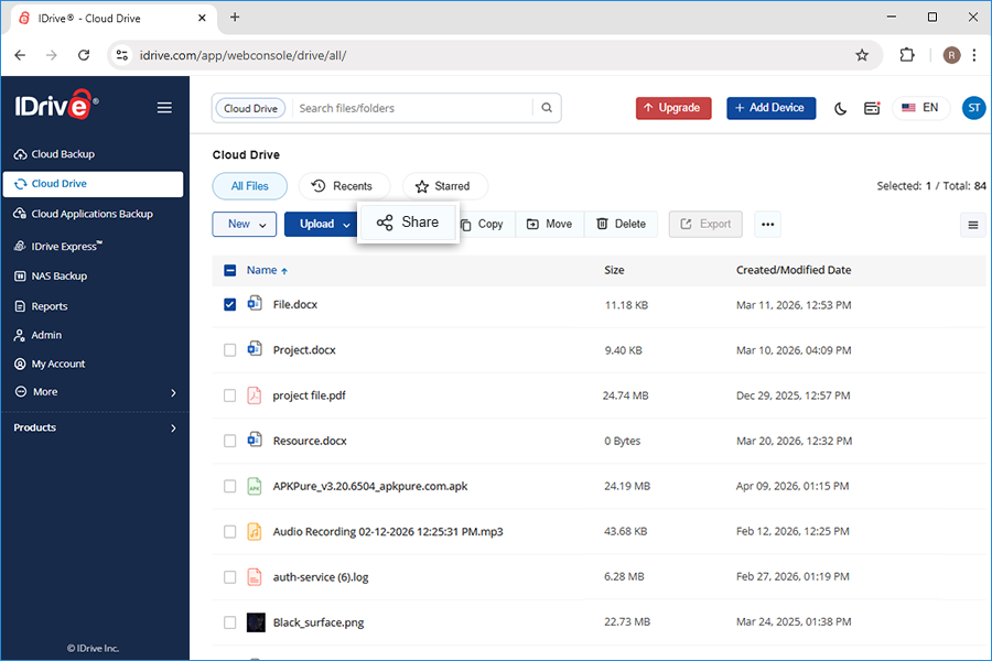Share file from Cloud Drive screenshot